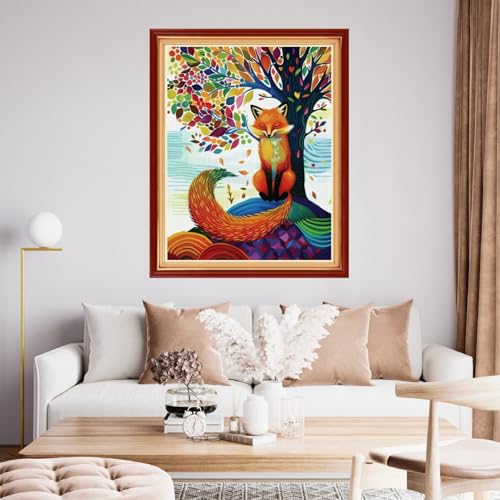 Funchey Stamped Cross Stitch Kits, DIY Cross Stitch Pattern for Adults Beginners Needlepoint Kits Embroidery Kit Arts and Crafts 11CT&Colorful Fox Under the Tree 16x20 inchs - color: HandicraftColor08