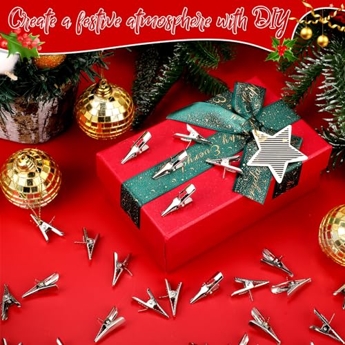 Zeyune 100 Pcs Metal Clips Christmas Ornament 1.18 Inch Alligator Clamps