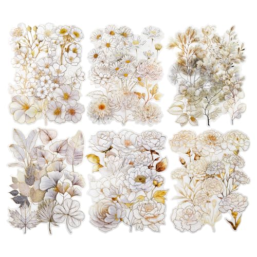 60 Pcs Gold Foil Floral Stickers for Scrapbooking and Journaling - color: Subtle Blooms