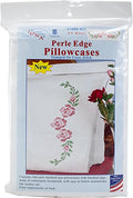 Jack Dempsey Needle Art Cross Stitch Rose Vine Embroidery Pillowcases, 20 inch x 30 inch, white