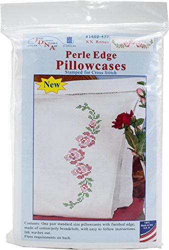 Jack Dempsey Needle Art Cross Stitch Rose Vine Embroidery Pillowcases, 20 inch x 30 inch, white