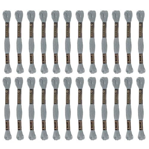 HARFINGTON 24 Skeins Embroidery Floss 8m Each Egyptian Long Fiber Cotton Cross Stitch Thread 26S/2x6 for Embroidery Projects Bracelet, Grey - color: Grey