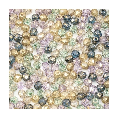 0.9 oz (25g) Mix of 280pcs 4mm Round Faceted Fire Polished Czech Glass Beads, Golden Shades - color: 4mm Gold Mix