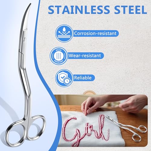 Therwen 6" Bent Handle Curved Embroidery Scissor,Appliqué Scissor, Silver - color: Silver