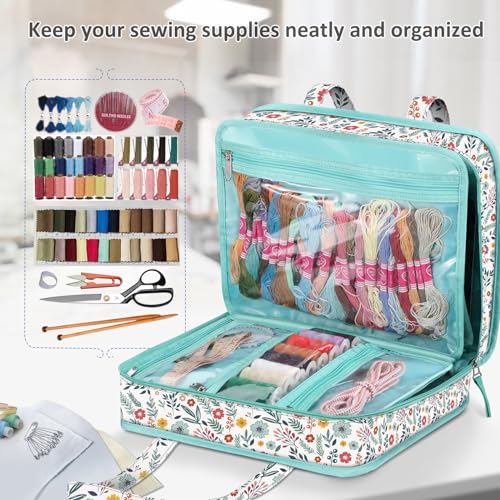 FINPAC Sewing and Craft Supplies Storage Tote Bag with Clear Pockets - color: Spring Bloom