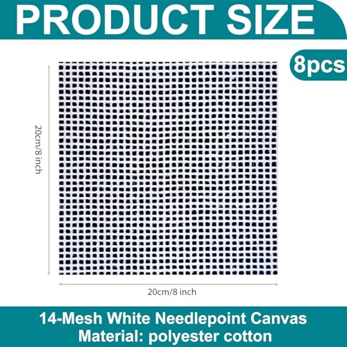 Knitgrip 8 Pack 8 x 8 Inches Needlepoint Canvas 14 Mesh