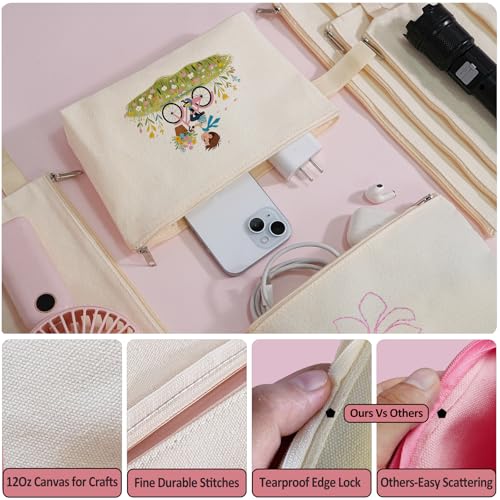 Koolmox Cosmetic Pouch with Bottom, 20 Pack 12Oz Cotton Canvas Makeup Bags Pen Pencil Stationery Pouches Blank to DIY Customize (Beige Bag w/Beige Zipper, S, 9x4.7x1.5'') - color: Beige Beige, size: S_9x4.7x1.5''