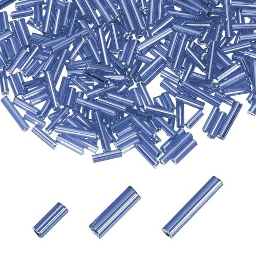 MECCANIXITY 2000pcs Glass Bugle Beads 4/6/9mm Long Tube Cylinder Beads - color: Cyan Blue
