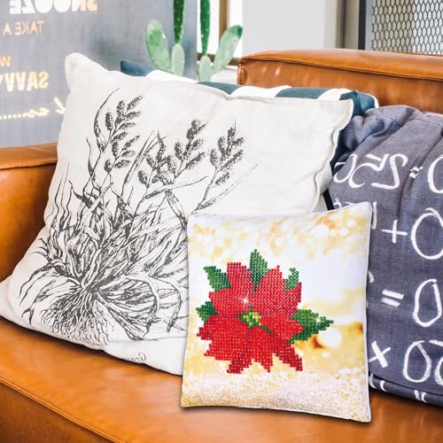 DIAMOND DOTZ Poinsettia Pillow Christmas Diamond Painting Kit for Adults - color: Pointsettia