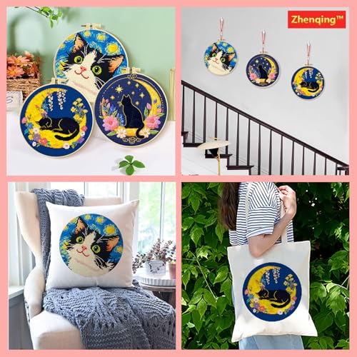 Zhenqing 3 Pack Cat Stamped Cross Stitch Kit for Beginners - color: 3 Pack Cat