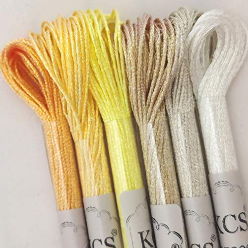 KCS 6-Strand Cross Stitch Metallic Variegated Pearl Shiny Embroidery Floss (6 skeins, Solid Color 7) - color: Solid color 7