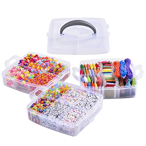 Peirich Jewelry Making Bead Kits, Includes 44 Embroidery Floss with 3-Tier Organizer Storage Box with Threads, Over 4900 Beads for Friendship Bracelets, Jewelry Making Christmas Birthday Gift - color: White