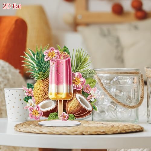 POETRYDRAW Diamond Art Ornament Desktop Kit Ice Cream Fruit, Stand Up Diamonds Painting Ornament for Adults, 5D DIY Special Diamond Gem Craft Tabletop Placement Board Kit - color: Ice Cream Fruit