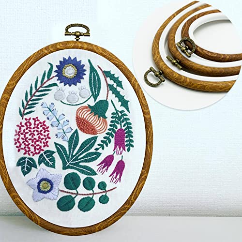 3 Sizes Imitated Wood Display Oval Round Embroidery Hoop Set Plastic Circle Cross Stitch Hoop Rings for DIY Craft Sewing,Including 16pcs Gold Eye Sewing Needles - style: 3 pcs oval sizes