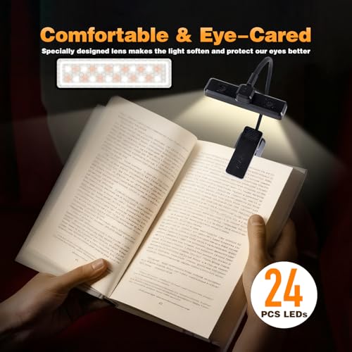 VAVOFO 24 LEDs Rotatable Book Light, Rechargeable Clip Reading Lamp, Black - color: Black