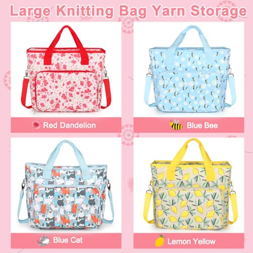 Aeelike Yarn Storage Bag Organizer, Large Crochet Tote Bag, Yellow Lemon - color: Yellow Lemon