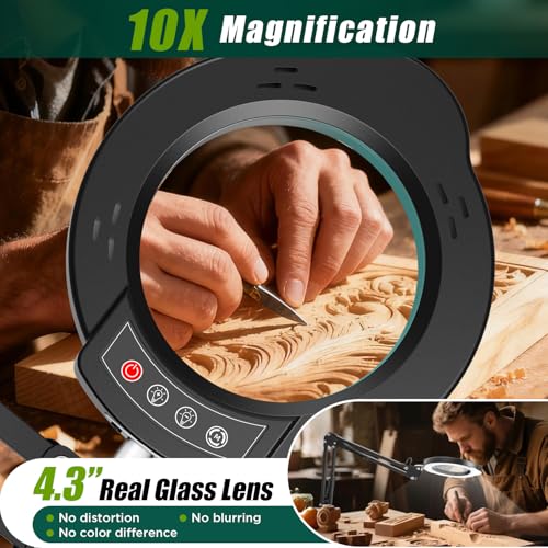 Hands Free 10X Magnifying Glass with Light and Clamp,5 Color Modes,Lighted Magnifying Desk Lamp with10 Brightness Levels, LED Magnifier with 360° Arm for Reading, Crafts, Soldering, Close Work - color: Black