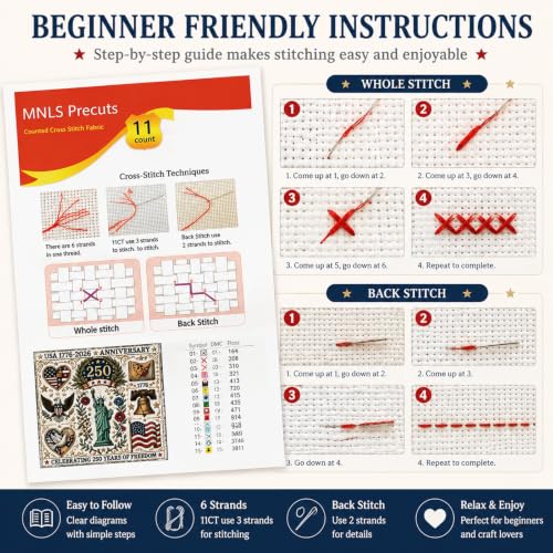 Patriotic Liberty Stamped Cross Stitch Kits, DIY Embroidery for Beginners