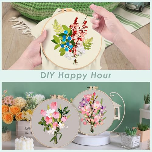 ERKOON 5 Sets Embroidery Kit for Beginners Adult Bouquet Cross Stitch - color: Bouquet