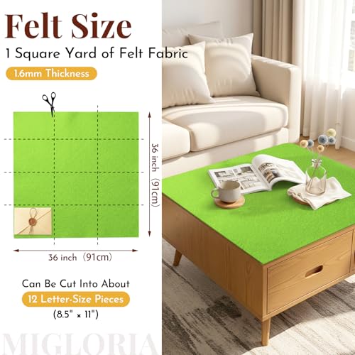 Large Felt Fabric Sheet 36 x 36 Inch, 1.6mm Thick (Lime Green) - color: Lime Green