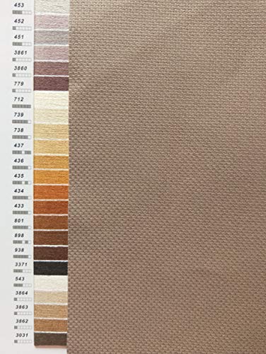 12" x 18" by 3 Pack 14CT Counted Cotton Aida Cloth Cross Stitch Fabric (Antique White +Coffee+Khaki) - color: Antique White +Coffee+khaki