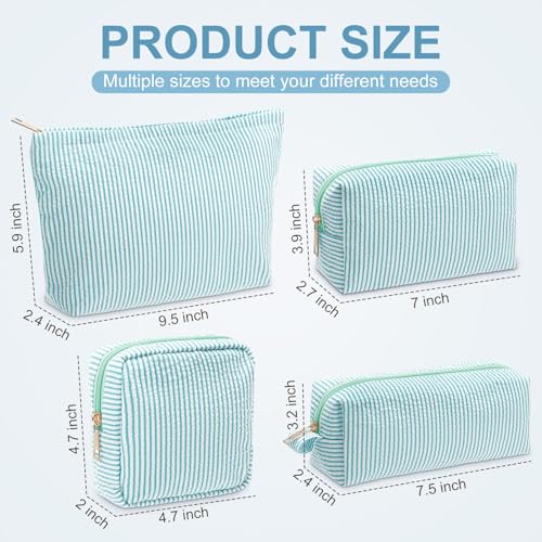 Sanwuta 4 Pcs Seersucker Pouch Striped Makeup Bag Set, Light Blue - color: Acid Blue