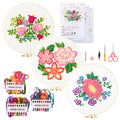 Embroidery Kit for Beginners – Set of 3 Floral Patterns with Hoops, Threads, Needles & Instructions, DIY Hand Embroidery Starter Kit for Adults