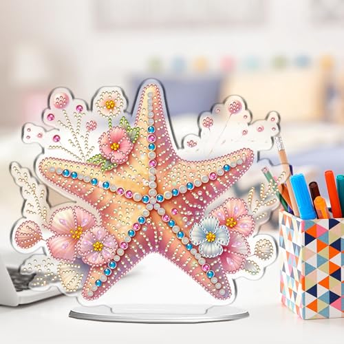 POETRYDRAW Diamond Art Ornament Desktop Kit Starfish, Stand Up Diamonds Painting Ornament for Adults, 5D DIY Special Diamond Gem Craft Tabletop Placement Board Kit - color: Starfish