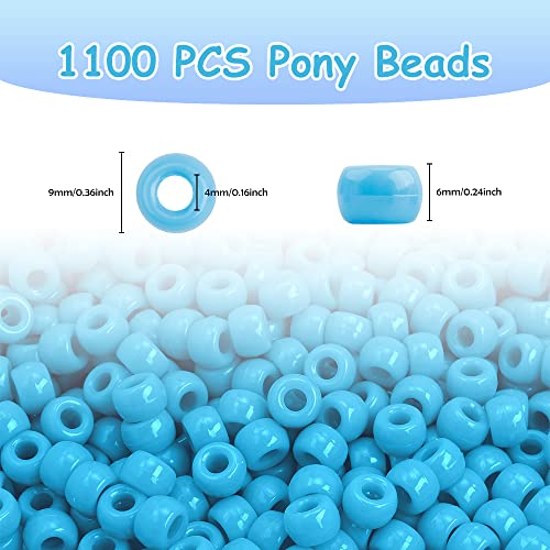 Pony 1100 Pcs Beads for Jewelry Making, Bracelets, Hair & Crafts (Sky Blue) - color: 1100 PCS Blue