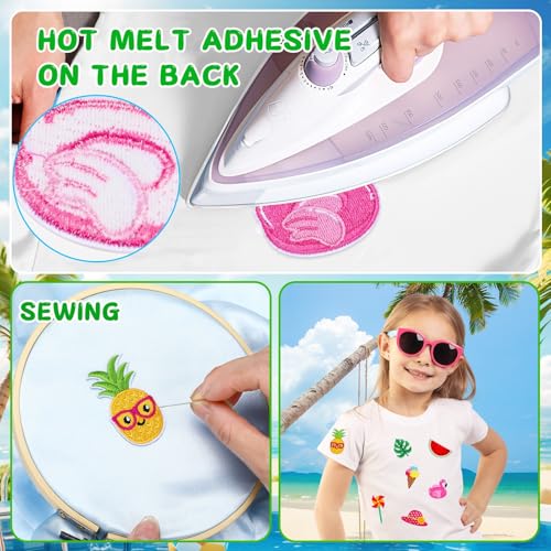 AUGSUN 36pcs Summer Iron on Patches Hawaiian Beach Embroidered Sew Applique - style: Summer