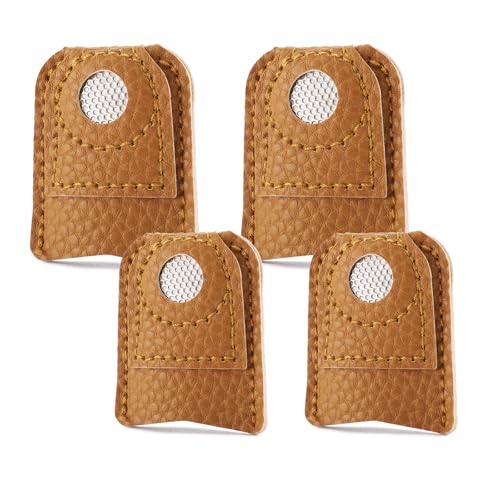 Leather Thimbles Finger Protectors for Hand Sewing, 4 Pcs 2 Sizes