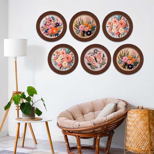 Wenqik 6 Pcs Wood Embroidery Frames for Display Cross Stitch 8'', Round - style: Round