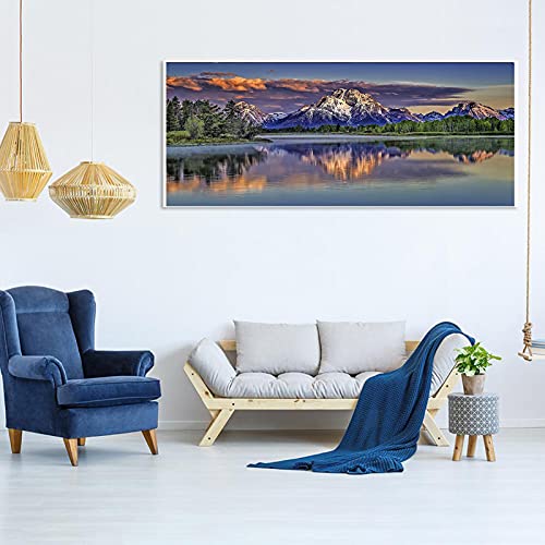 JATOK Diamond Painting Kit for Adults, Mount Moran at Dusk, 35.5 x 15.7 in - color: Green