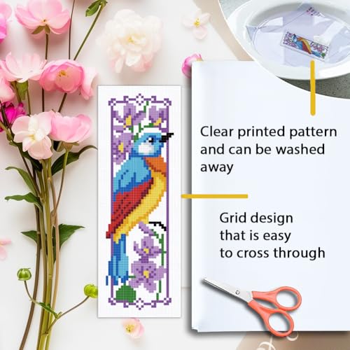 ORIGACH 6 Set Bird and Flower Cross Stitch Bookmark Kit for Beginner - style: Bird & Flower