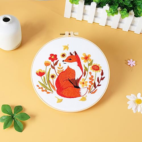Louise Maelys Autumn Fox Embroidery Kit for Beginners Floral Craft - color: kit-21