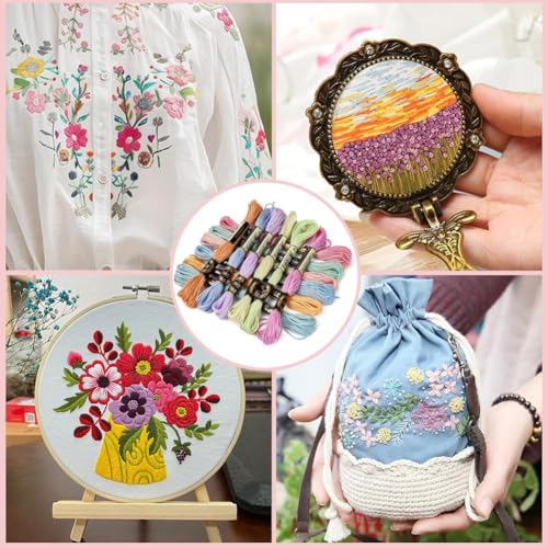 24 Skeins 210 Yards Variegated Embroidery Floss Cross Stitch Thread 6 Ply Macaroon Friendship Bracelet String Yarn Threads Bulk for Jewelry Making Bracelet Knitting Stitching DIY Crafts - color: Candy Color