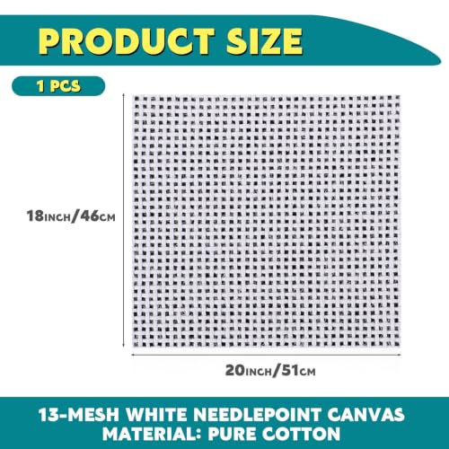 Knitgrip 1 Pack 20 x 18 Inches Needlepoint Canvas, 13 Mesh, Pure Cotton - size: 20 x 18 Inches