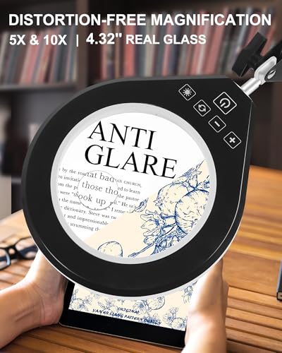 Magnifying Glass with Light, 10X/5X Lens, Dimmable, Swing Arm, White - color: White