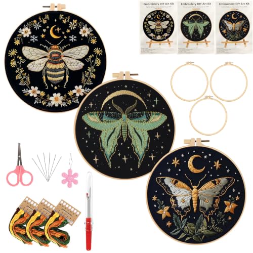 LYMIGER 3 Packs Embroidery Kit for Adults, Embroidery for Beginners (Bee-1) - color: Bee-1