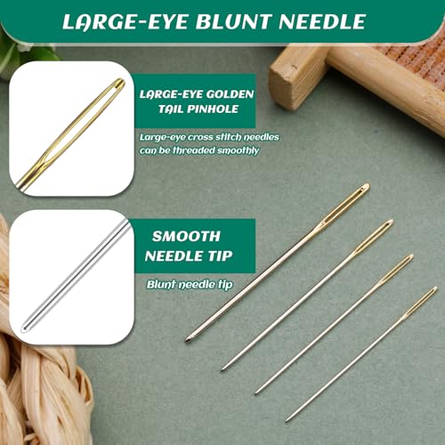 FTEVEN 30PCS Cross Stitch Needles, Size 26 Embroidery Needles Large Eye - size: golden 1.3in