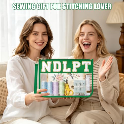 BuyCard Needlepoint Project Bag, NDLPT Clear Zipper Pouch Sewing Gifts Bag - color: Green