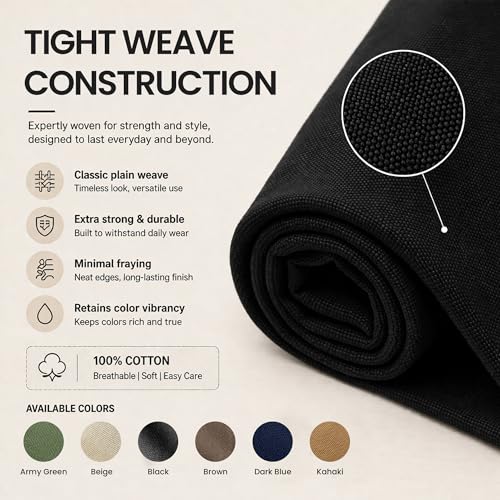 Wildarms 100% Cotton Canvas Fabric by The Yard - 59" Wide 12oz(per Linear Yard) Medium-Heavy Duck Canvas for Sewing DIY, Tote Bags, Upholstery & Embroidery (Black, 1-Yard Pre-Cut Piece) - color: Black, size: 1-Yard Pre-Cut (Non-Continuous)