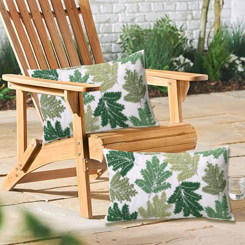 Set of 2 Embroidered Decorative Throw Pillow Covers Couch Square Pillowcases Cushion for Bedroom Sofa Farmhouse Decor 18x18 Inch (Green Maple Leaf-Lumbar) - color: Green Maple Leaf-lumbar
