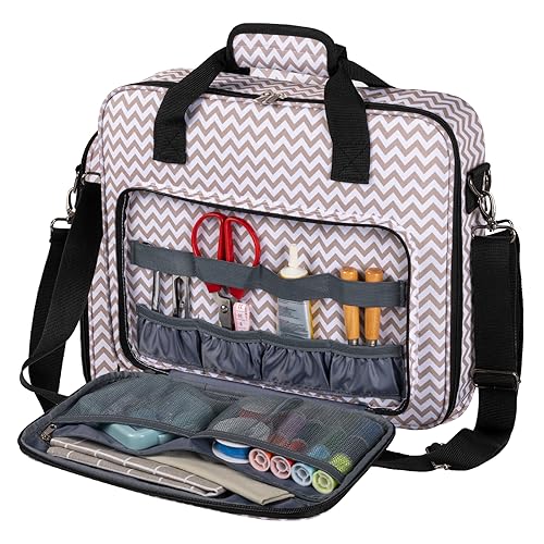 BAGLHER Cross Stitch & Embroidery Organizer Bag - Large Portable Project Storage with 3 Compartments, Travel Friendly Carrying Case for 11.2" Hoops, Threads, Supplies (Stripe) - color: Stripe