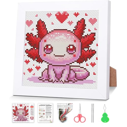 VIGEGU Salamander Stamped Cross Stitch Kits for Adult Beginner with Frame - color: Lizard