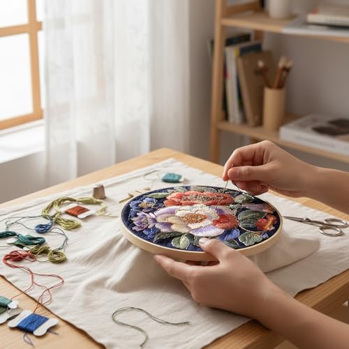ARTopet Embroidery Kit for Beginners Cross Stitch Kits Needlepoint Set Colorful Flowers Patterns Embroidery Thread Kit for Craft Lover Hand Stitch with Hoop Threads Fabric-Flowers04 - color: Flowers04
