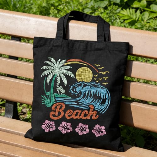 1 Pcs Beach Palm Iron on Rhinestones Transfer, Sea Wave Summer Hot Fix Iron on Patch Transfer Decals Crystal Heat Transfer Clothing Repair Decor for T-Shirt Hat Jacket Holiday Party - style: Beach Palm