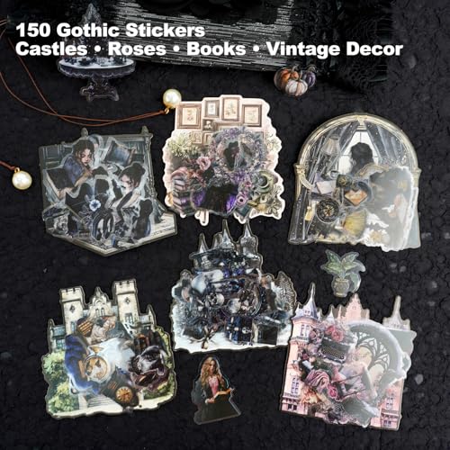 150 Pcs Black Gothic PET Stickers for Scrapbook Journaling - color: Dark World