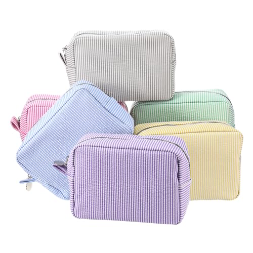 6 Pcs Seersucker Makeup Bags Striped Pouch Set for Women Bridesmaid