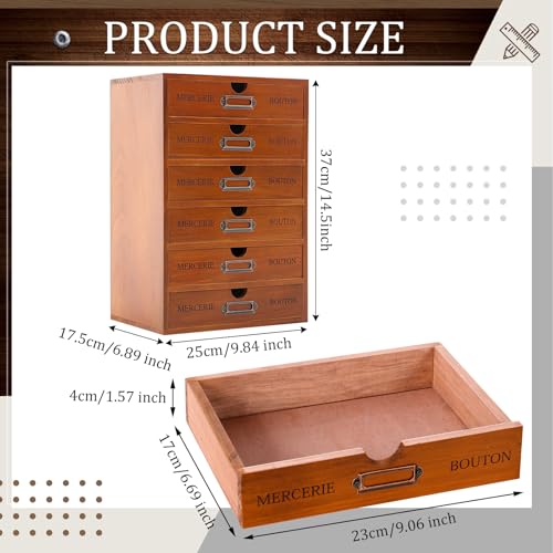 Wesiti Wooden Desk Organizer, 6 Drawers, Vintage Makeup Cabinet, Brown - color: Brown, size: 6 Drawers
